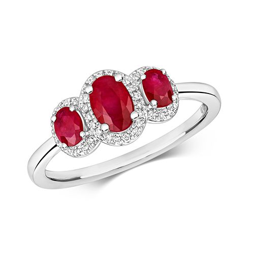 9CT DIAMOND 3ST CLUSTER OVAL RUBY RING