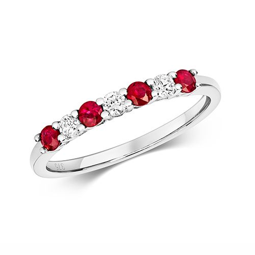 9CT DIAMOND AND RUBY CLAW SET ETERNITY RING