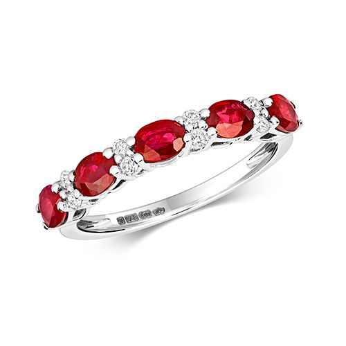9CT DIAMOND AND OVAL RUBY CLAW SET ETERNITY RING
