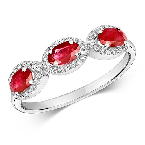 9CT DIAMOND AND RUBY 3 STONE RING