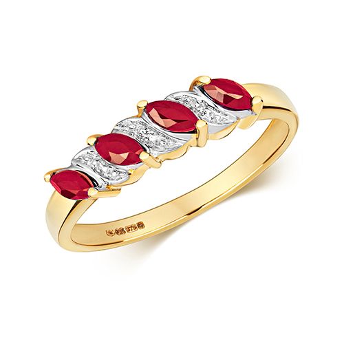 9CT DIAMOND & 4 MARQUISE RUBY RING