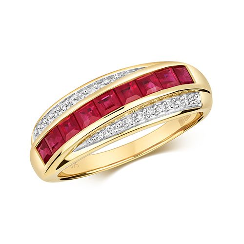 9CT DIAMOND AND RUBY RING