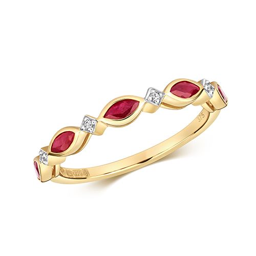 9CT DIAMOND AND RUBY RING