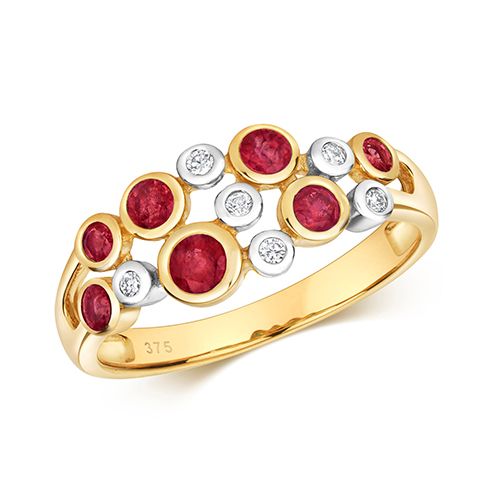 9CT DIAMOND & RUBY RUBOVER RING