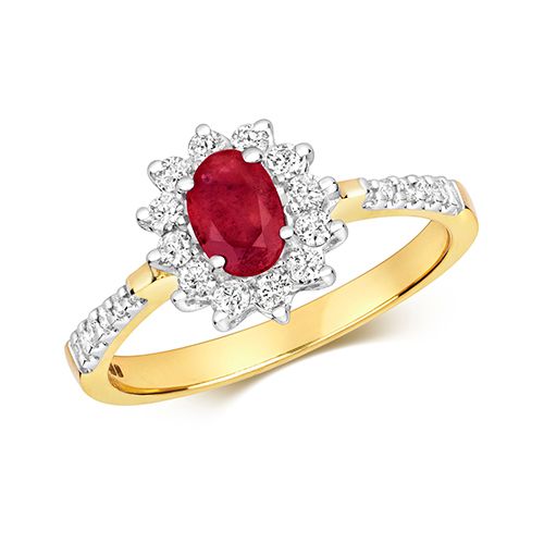 9CT DIAMOND RUBY CLUSTER RING