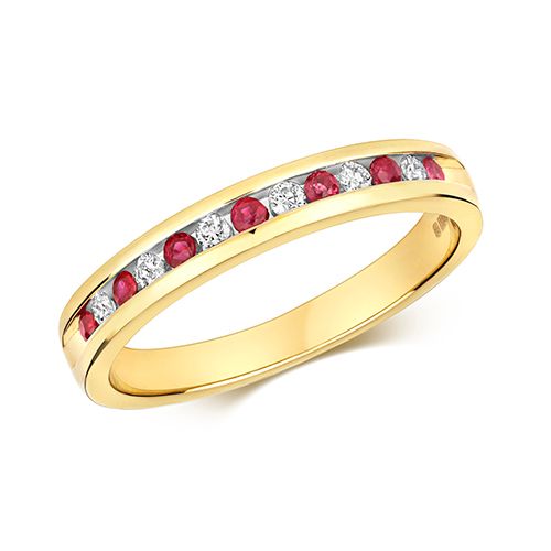 9CT RUBY DIAMOND HALF ETERNITY RING