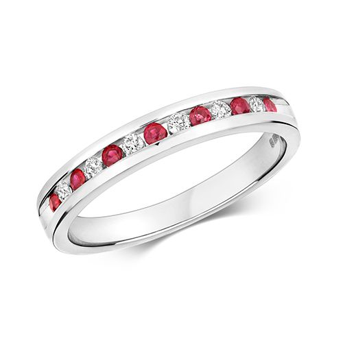 9CT DIAMOND HALF ETERNITY RUBY RING