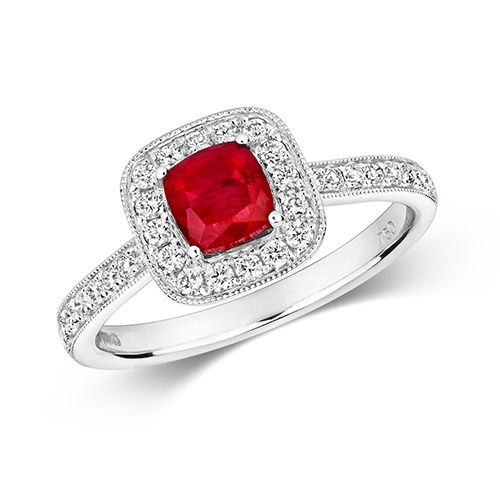 18CT DIAMOND CLUSTER CUSHION RUBY RING