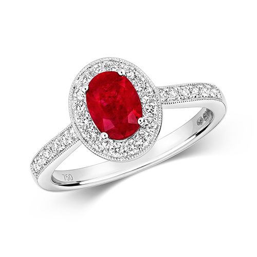 18CT DIAMOND CLUSTER OVAL RUBY RING