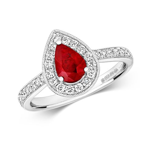 18CT DIAMOND CLUSTER PEAR RUBY RING