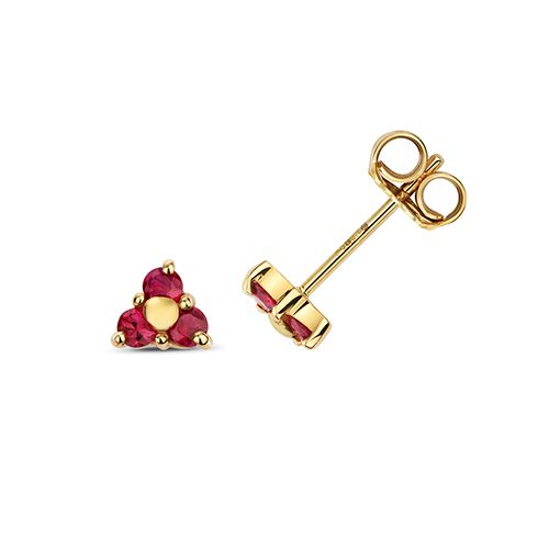 9CT RUBY 3 STONE STUDS
