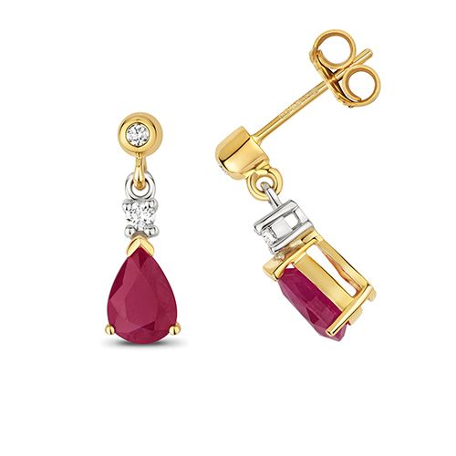 9CT RUBY DROP EARRINGS PEAR
