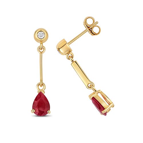 9CT RUBY DROP EARRINGS PEAR