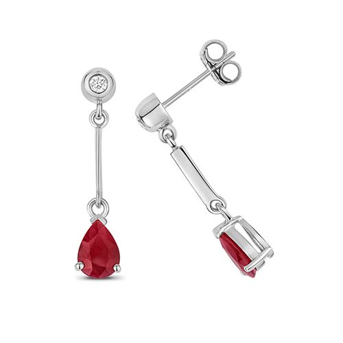 9CT RUBY DROP EARRINGS PEAR