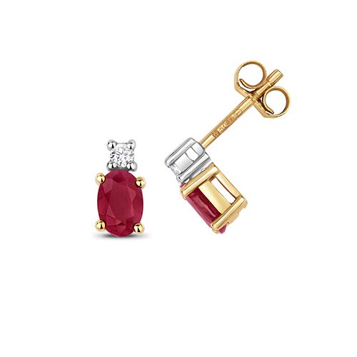 9CT DIAMOND AND RUBY OVAL STUDS