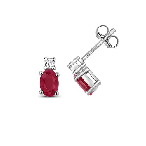 9CT DIAMOND AND RUBY OVAL STUDS