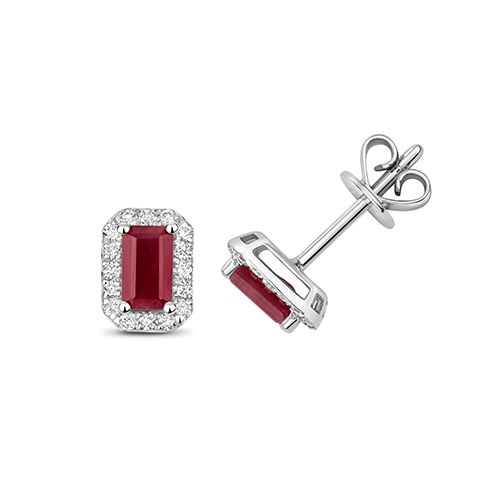 9CT DIAMOND AND RUBY OCTAGON STUDS