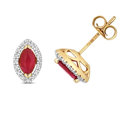 9CT DIAMOND AND RUBY STUDS