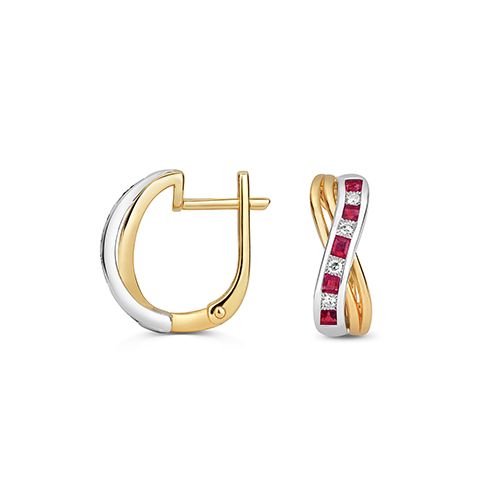 9CT DIAMOND & SQUARE RUBY EARRINGS