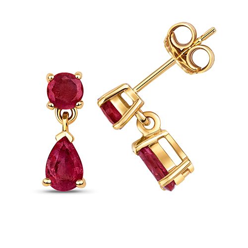 9CT RUBY ROUND & PEAR DROP EARRING