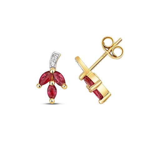 9CT DIAMOND & RUBY STUDS