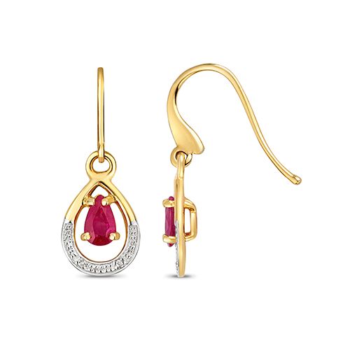 9CT DIAMOND & RUBY DROP EARRINGS