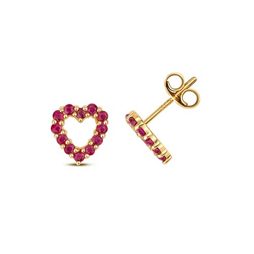 9CT RUBY HEART EARRING STUDS