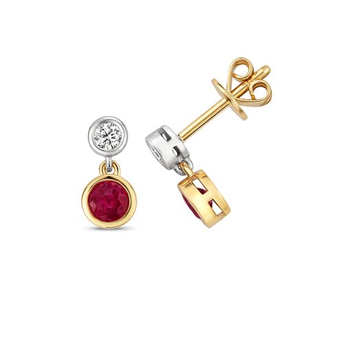 9CT DIAMOND AND RUBY EARRING DROPS