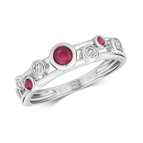 9CT DIAMOND AND RUBY RING