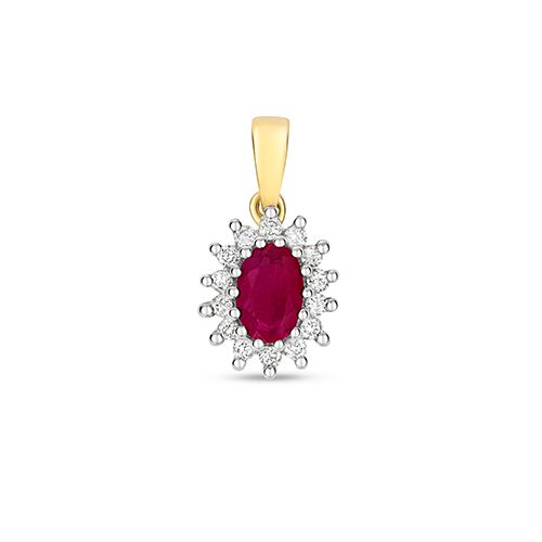 9CT DIAMOND CLUSTER 6X4 OVAL RUBY PENDANT