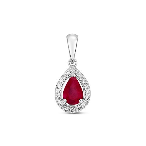 9CT DIAMOND AND RUBY HALO PENDANT PEAR
