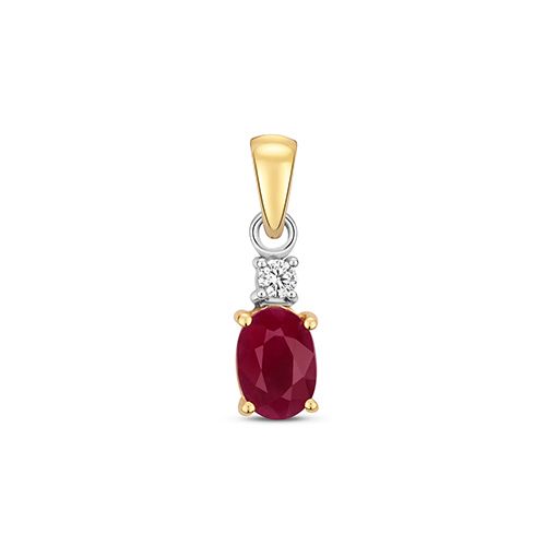 9CT DIAMOND AND RUBY OVAL PENDANT