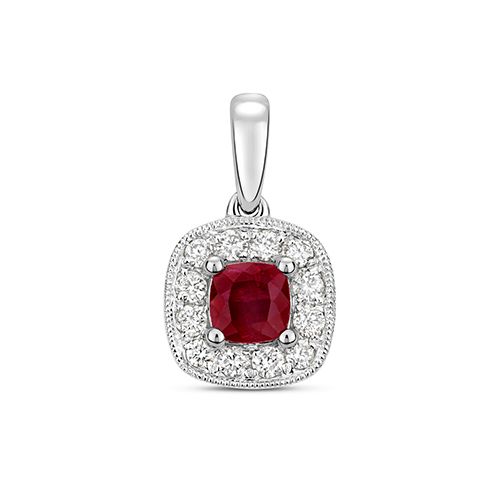 9CT DIAMOND AND RUBY CUSHION PENDANT