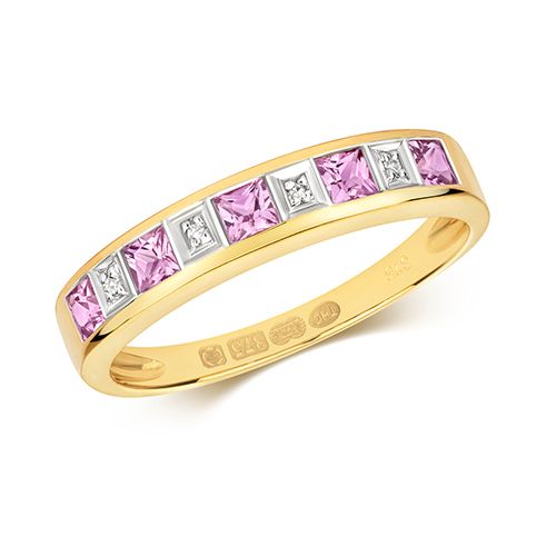 9CT DIAMOND & PINK SAPPHIRE RING