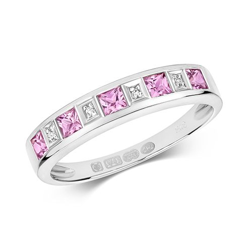 9CT DIAMOND & PINK SAPPHIRE RING