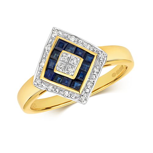 9CT DIAMOND & SAPPHIRE RING