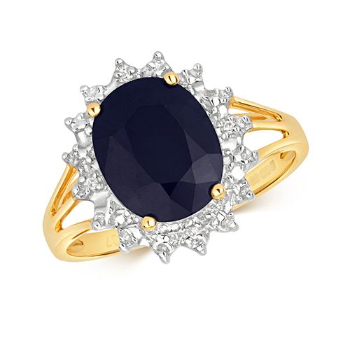 9CT DIAMOND & SAPPHIRE RING