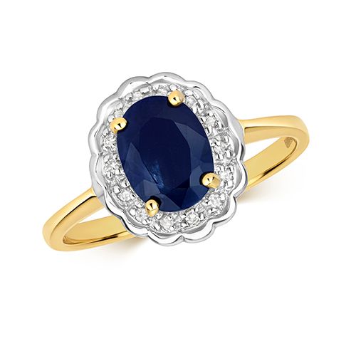 9CT DIAMOND & SAPPHIRE RING
