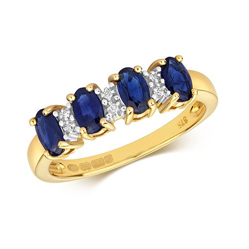 9CT DIAMOND & 4 OVAL SAPPHIRE RING