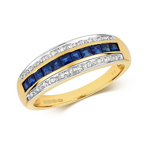 9CT DIAMOND & SQUARE SAPPHIRE BAND