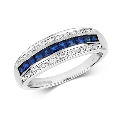 9CT DIAMOND & SQUARE SAPPHIRE BAND
