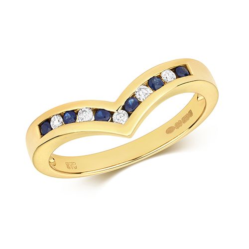 9CT DIAMOND & SAPPHIRE WISHBONE RING