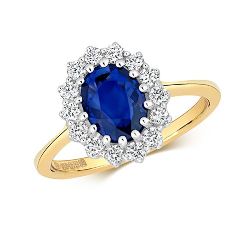 9CT DIAMOND SAPPHIRE CLUSTER RING