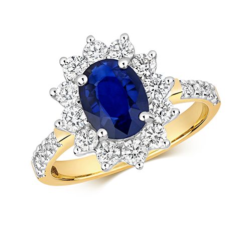 9CT DIAMOND SAPPHIRE SET SHOULDERS RING