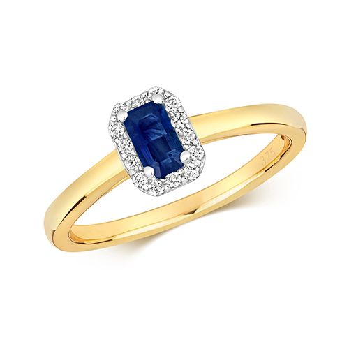 9CT DIAMOND CLUSTER OCTAGON SAPPHIRE RING