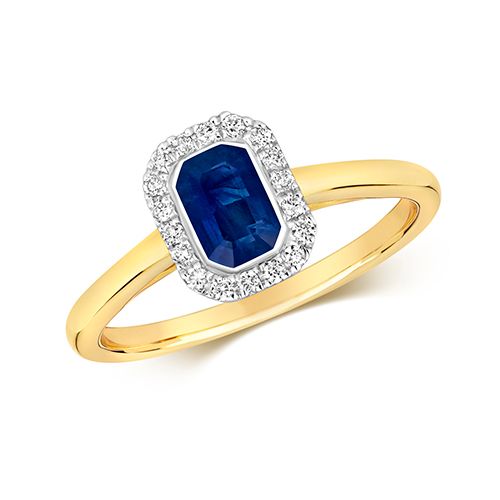 9CT DIAMOND CLUSTER OCTAGON SAPPHIRE RING