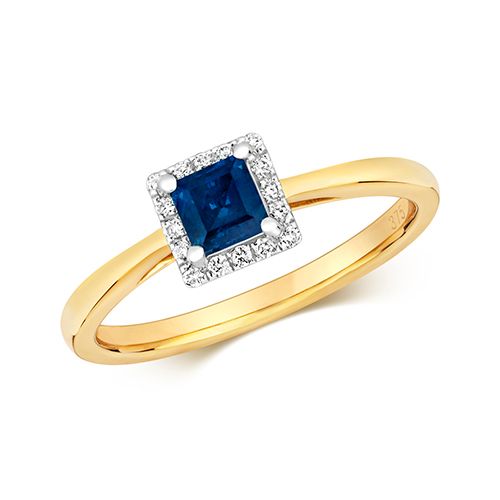 9CT DIAMOND CLUSTER SQUARE SAPPHIRE RING