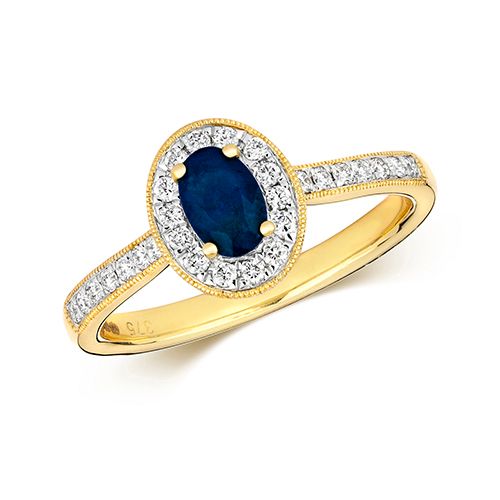 9CT DIAMOND CLUSTER OVAL SAPPHIRE RING