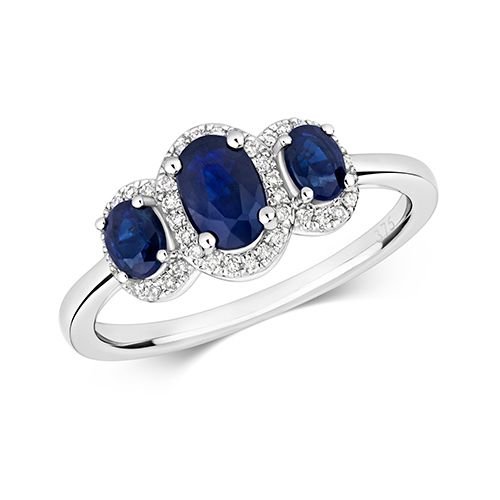 9CT DIAMOND 3ST CLUSTER OVAL SAPPHIRE RING