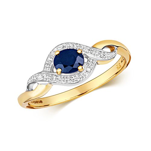 9CT DIAMOND & OVAL SAPPHIRE RING